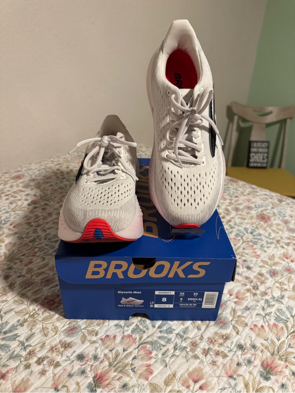 Brooks White Running Shoes with Pink and Black Accents